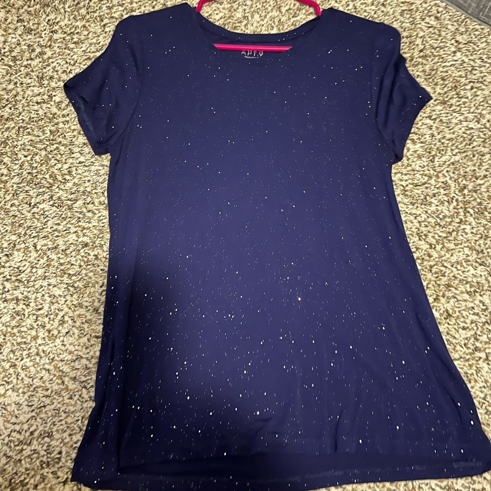 Blue with gold sparkles tee shirt
